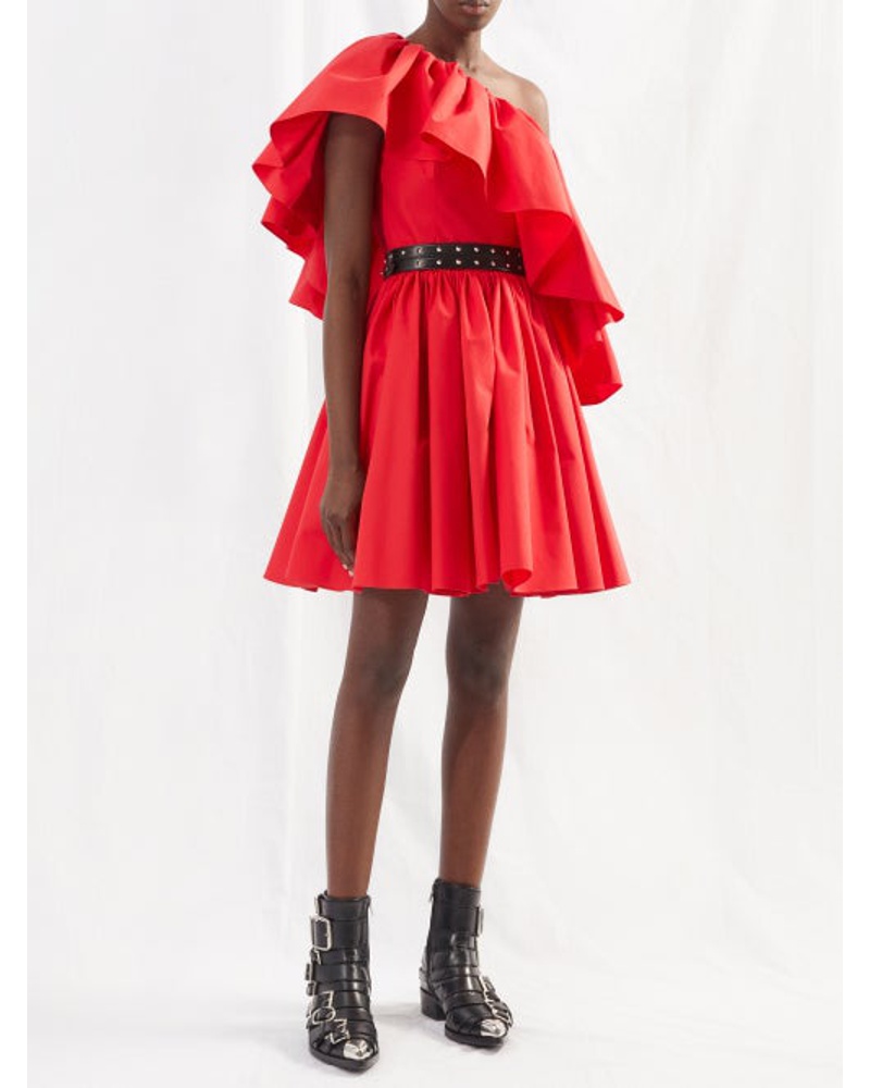 Alexander McQueen Damen One-shoulder Ruffled Faille Mini Dress Alexander McQueen Damen One-shoulder Ruffled Faille Mini Dress