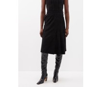 Paisley Pleated Suede Midi Skirt