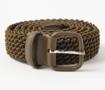 Leather-trimmed Woven-cord Belt