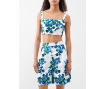 Zori Floral-print Faille Cropped Top