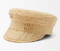 Monogrammed Logo Straw Baker Boy Cap