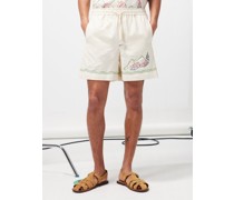 House Scene-embroidered Cotton-canvas Shorts