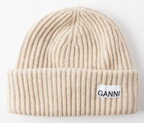 Logo-patch Ribbed Wool-blend Beanie