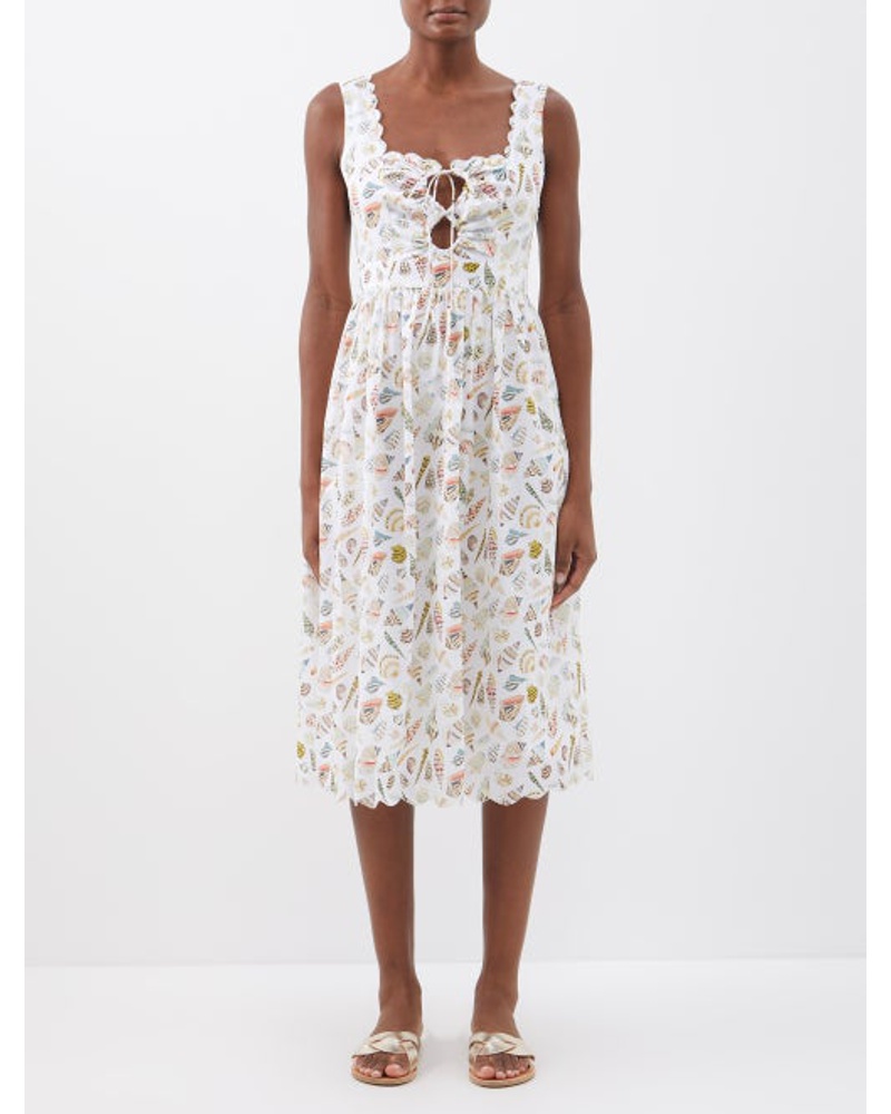 Marysia Damen Square-neck Shell-print Cotton Midi Dress
