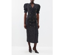 Puff-sleeve Polka-dot Silk Midi Dress