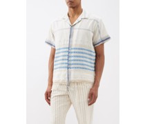 Tasseled-hem Striped Cotton Short-sleeved Shirt