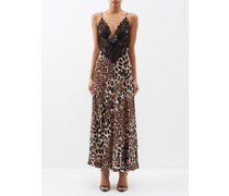 Lace-panelled Leopard-print Silk Dress