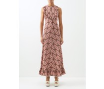 Frill-trim Printed Crepe Maxi Dress