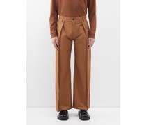 Pleated Cotton Wide-leg Trousers
