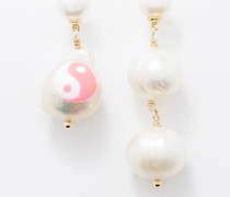 Yin Yang Pearl Mismatched Gold-plated Earrings