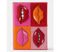 Lips Embroidered Book Clutch Bag