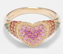 Rainbow Heart Sapphire & 9kt Gold Ring
