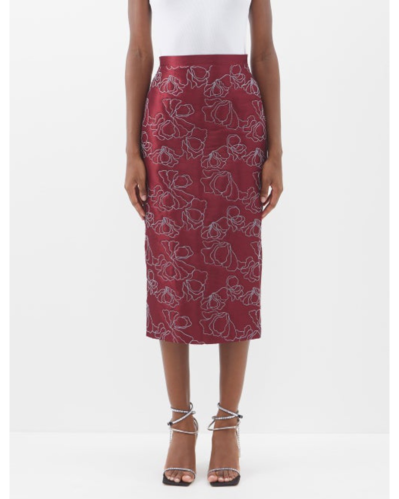 Kika Vargas Damen Amelia Floral-embroidered Silk-blend Taffeta Skirt