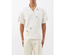 Greetings Embroidered Cotton-blend Shirt