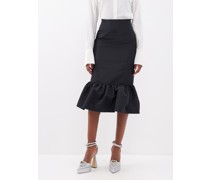Peplum-hem Taffeta Midi Skirt