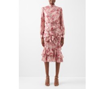 Robe midi en soie à volants et imprimé étoiles Isa