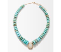 Diamond, Opal, Turquoise & 14kt Gold Necklace