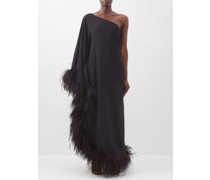 Ubud One-shoulder Feather-trimmed Dress