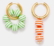 Mismatched Striped-charm Hoop Earrings