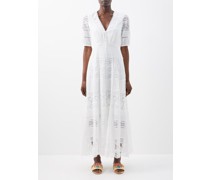 Lea Pintuck Lace-insert Cotton Midi Dress