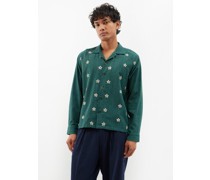 Floral-embroidered Camp-collar Cotton Shirt