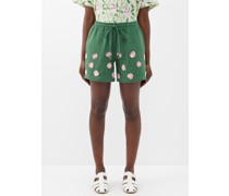 Floral-appliqué Cotton Shorts