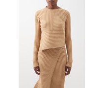 Asymmetric Ribbed-knit Cotton Sweater