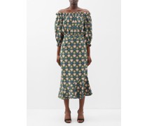 Grace Off-the-shoulder Printed-silk Midi Dress