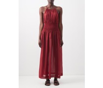Ember Halterneck Shirred-cotton Maxi Dress