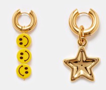 Mismatched Smiley & Star Gold-plated Hoop Earrings