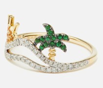 Sun & Palm Diamond, Tsavorite & 9kt Diamond Ring