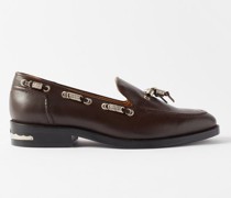 Metal-bead Leather Loafers