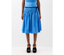 Harlow Velvet-trim Shirred Taffeta Midi Skirt