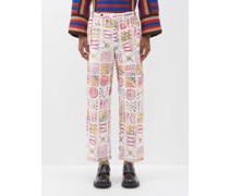 Doodle Stitch Embroidered Cotton Trousers