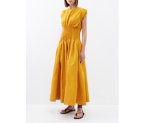 Grace Pleated-waist Organic-cotton Poplin Dress