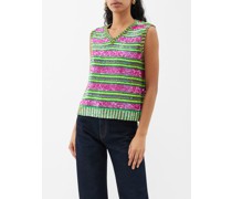 Striped Sequinned Georgette Tank Top