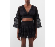 Elle Broderie Anglaise Cotton-blend Cropped Top