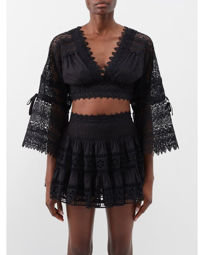 Charo Ruiz Damen Elle Broderie Anglaise Cotton-blend Cropped Top