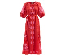 Shalimar Floral-appliqué Linen-voile Midi Dress
