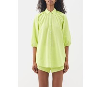 Dobby-striped Dropped-sleeve Cotton Shirt