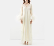 Gala Feather-cuff Silk Gown