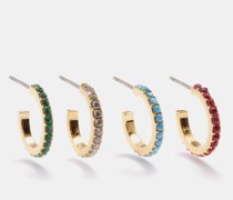 Set Of Four Mismatched Crystal Hoop Earrings