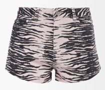 Zebra-print Organic-cotton Blend Denim Shorts