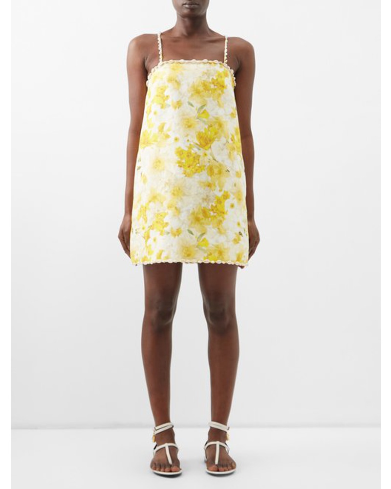 Zimmermann Damen Wonderland Shell-trim Printed Linen Mini Dress