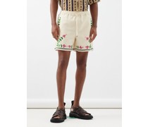 Floral-embroidered Cotton Shorts