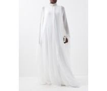 High-neck Silk Cape Gown