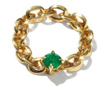 Knife Edge Emerald & 18kt Gold Chain Ring