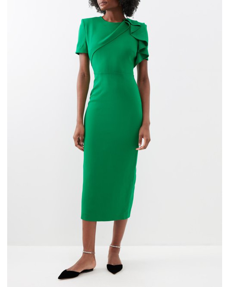 Roland Mouret Damen Ruffle-bodice Cady Midi Dress