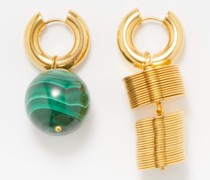 Mismatched Malachite & Gold-plated Hoop Earrings