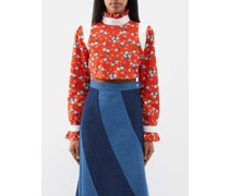 Lake Hydrangea-print Cotton Cropped Blouse